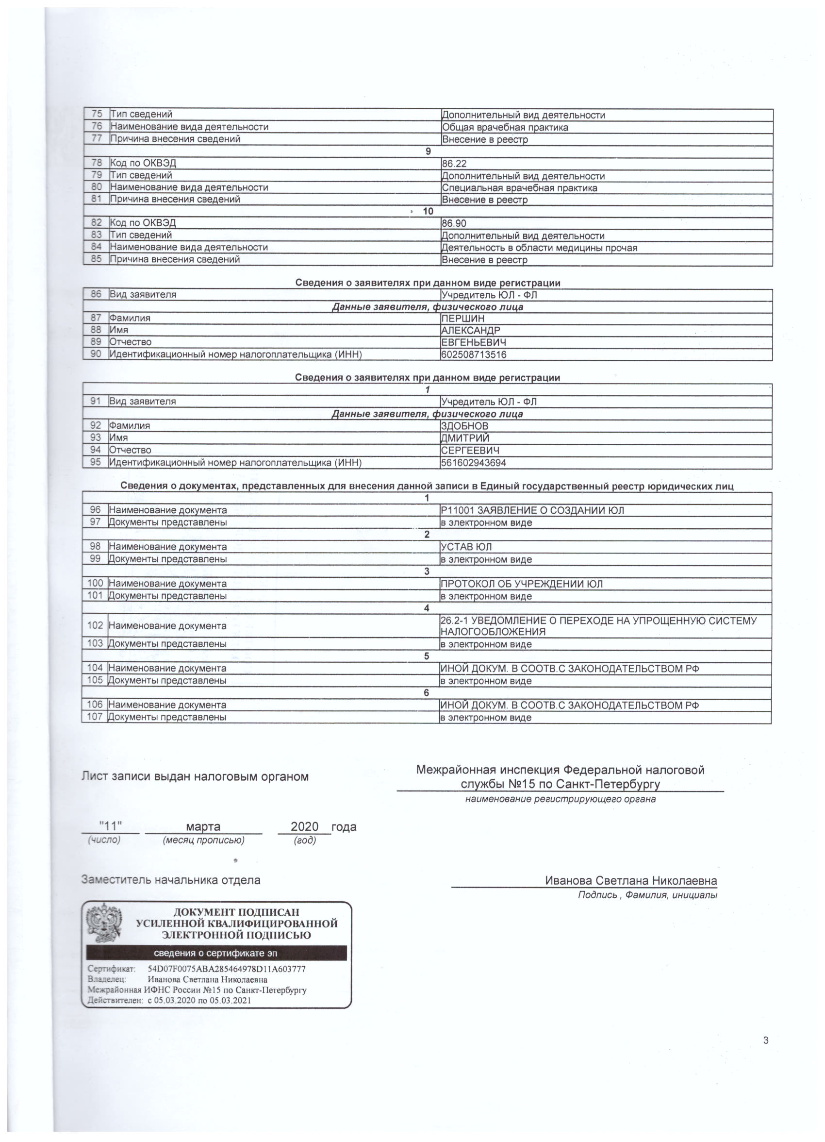 Лист записи ЕГРЮЛ 3